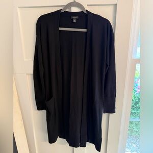 Halogen Cashmere Blend Women's Black Open-Front Cardigan